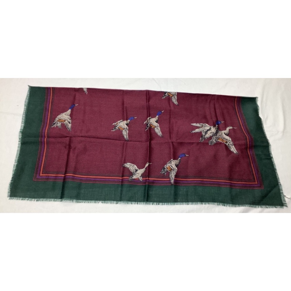 VTG Wool Challis Duck Square Scarf Heritage Mallard Bird Houndstooth Italy 34"